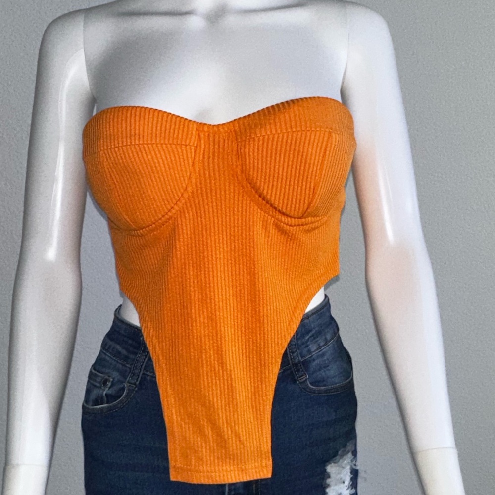 Unique Orange Long Tube Top with Side Cutouts